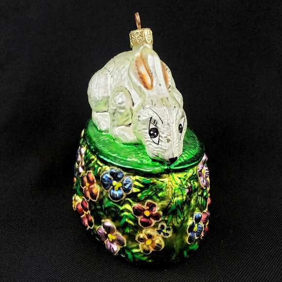 Vintage Radko Springtime Jubilee Easter Basket Bunny Rabbit Glass Ornament - Picture 4 of 13